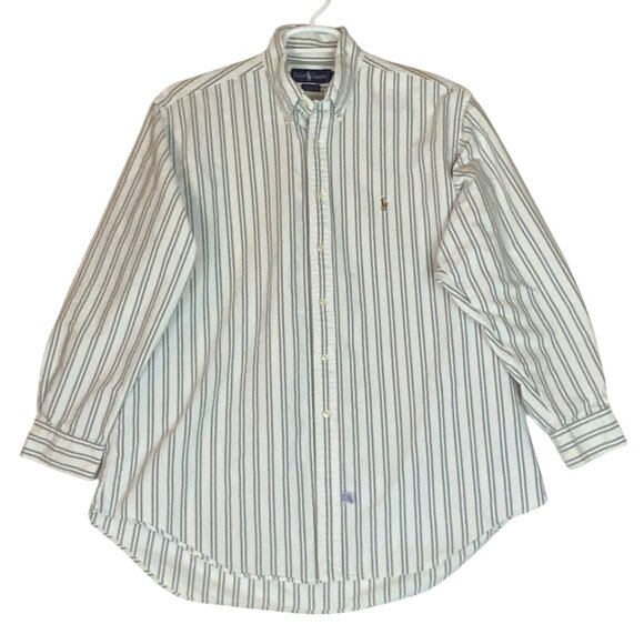 Ralph Lauren Mens Yarmouth Button-Down Shirt Striped Green White Size 17-34 - Picture 2 of 5